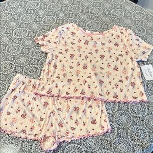 Pink Floral Womens Lrg 2 Piece Sleepwear Short Set Pajamas Lounge Wear Jaclyn NY